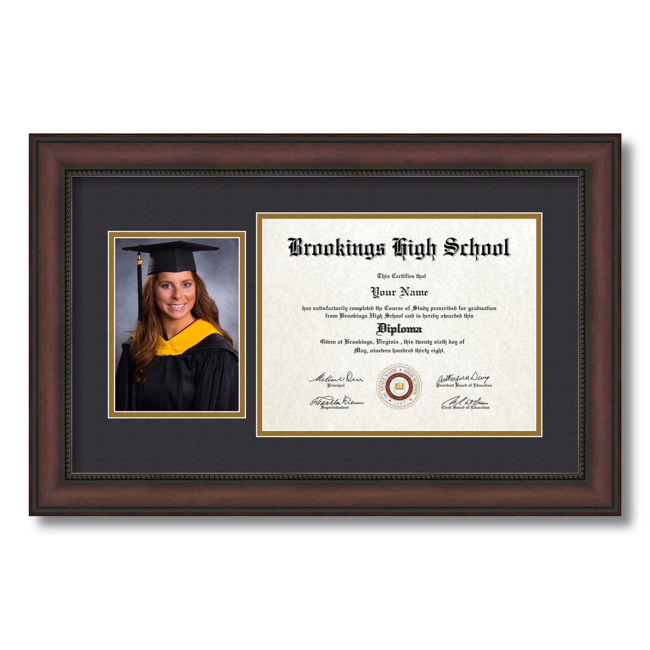 ArtToFrames 8.5x11 inch Diploma Frame with 6" x 8" Inch Image Opening - Framed with Black and Gold Mats, Comes with Regular Acrylic and Sawtooth Hanger for Wall Hanging (DT-8.5x11)